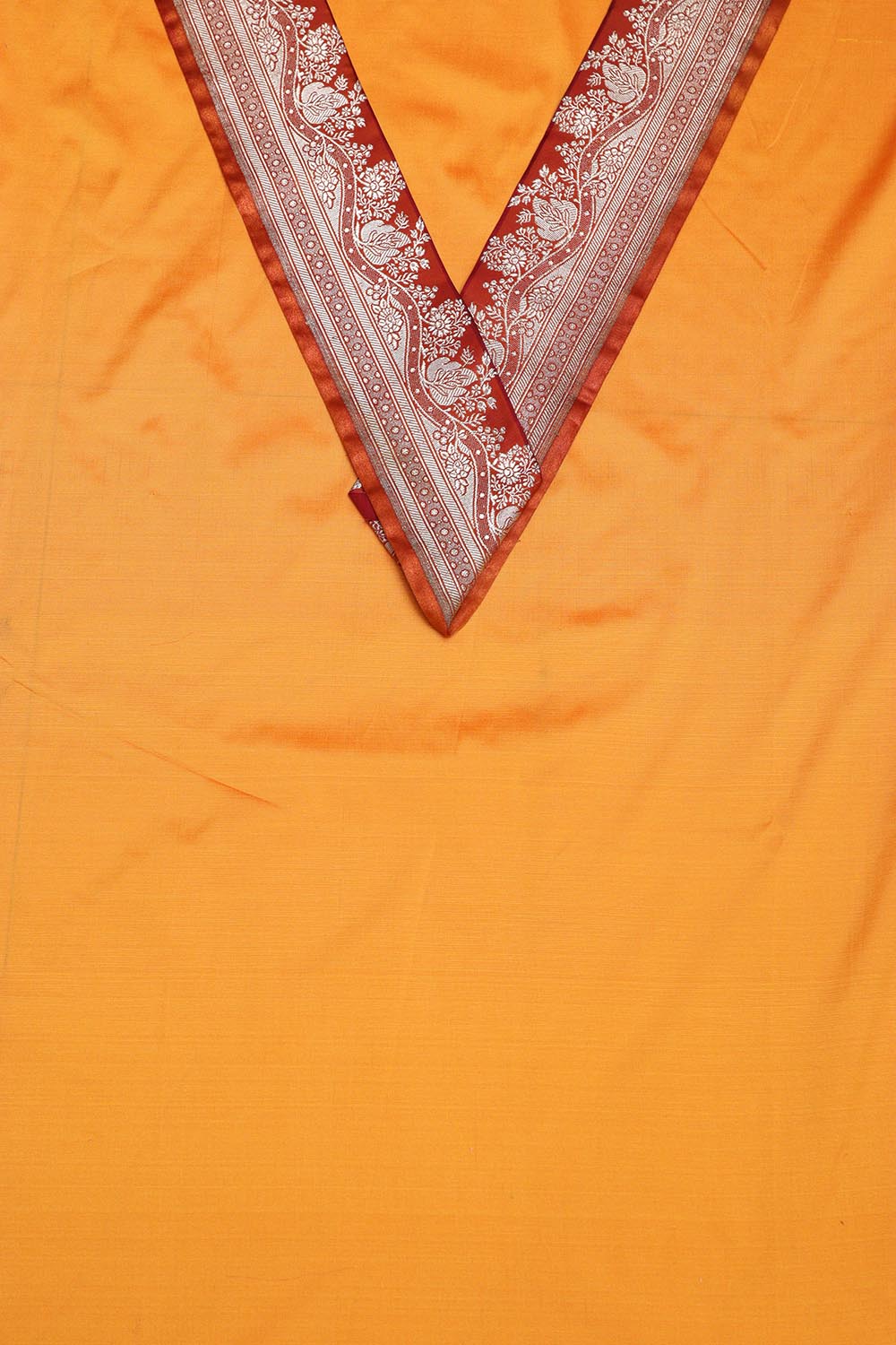 Yellow Plain Soft Silk Unstitched Kurti Fabric With Banarasi Handloom Vintage Pure Silk Border - Luxurion World