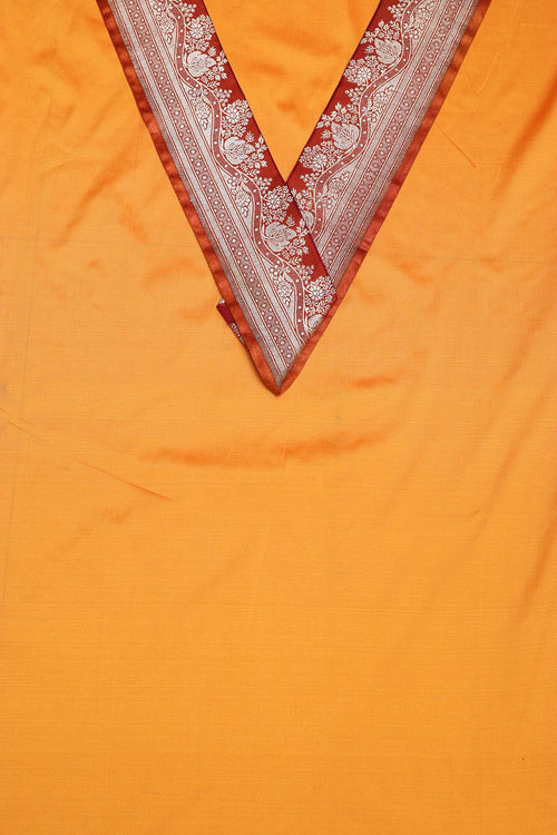 Yellow Plain Soft Silk Unstitched Kurti Fabric With Banarasi Handloom Vintage Pure Silk Border - Luxurion World