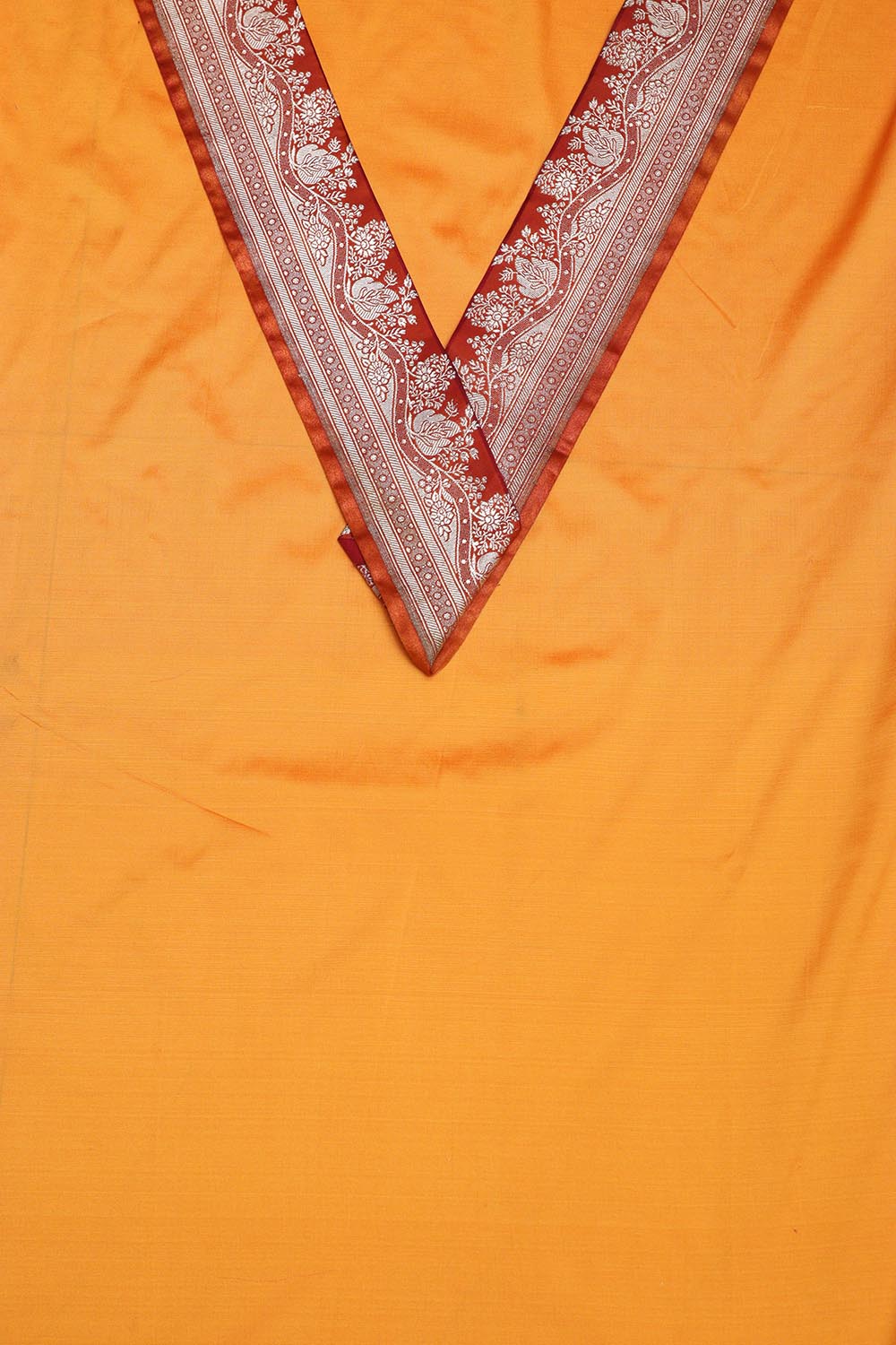Yellow Plain Soft Silk Unstitched Kurti Fabric With Banarasi Handloom Vintage Pure Silk Border - Luxurion World