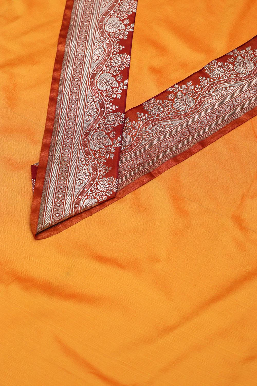 Yellow Plain Soft Silk Unstitched Kurti Fabric With Banarasi Handloom Vintage Pure Silk Border - Luxurion World