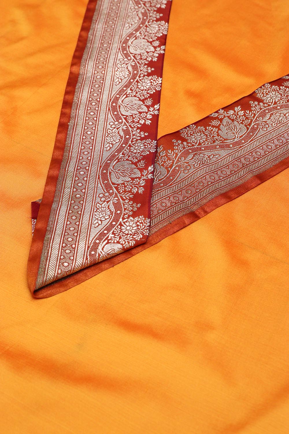 Yellow Plain Soft Silk Unstitched Kurti Fabric With Banarasi Handloom Vintage Pure Silk Border - Luxurion World