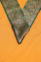 Yellow Plain Soft Silk Unstitched Kurti Fabric With Banarasi Handloom Vintage Pure Silk Border - Luxurion World