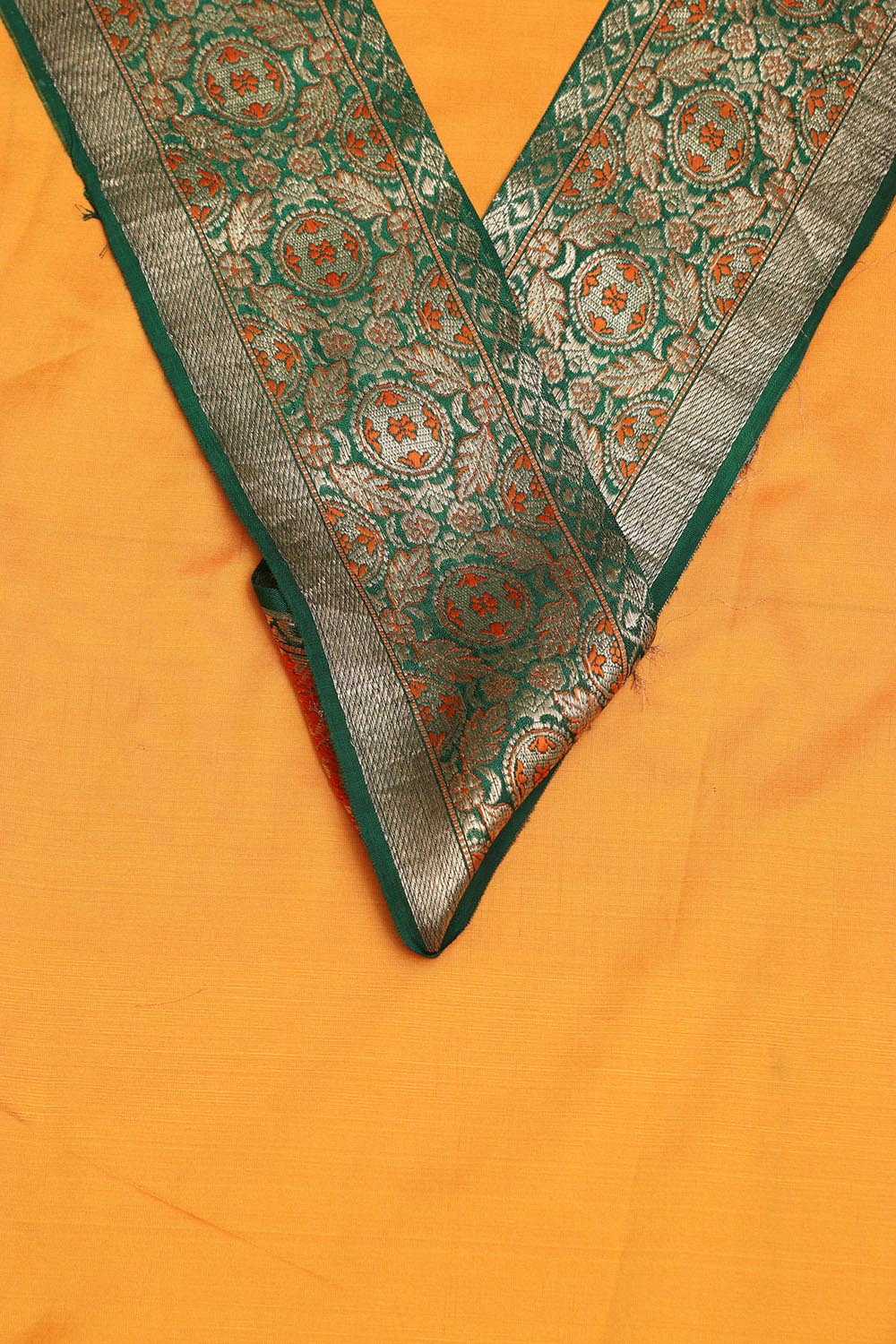 Yellow Plain Soft Silk Unstitched Kurti Fabric With Banarasi Handloom Vintage Pure Silk Border - Luxurion World