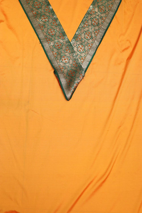 Yellow Plain Soft Silk Unstitched Kurti Fabric With Banarasi Handloom Vintage Pure Silk Border - Luxurion World