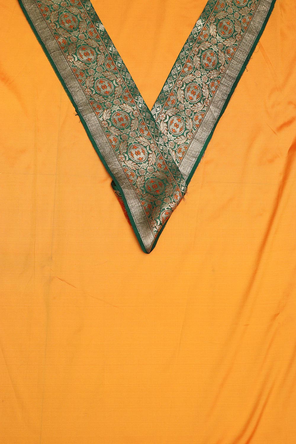 Yellow Plain Soft Silk Unstitched Kurti Fabric With Banarasi Handloom Vintage Pure Silk Border - Luxurion World
