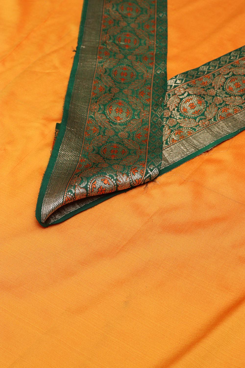 Yellow Plain Soft Silk Unstitched Kurti Fabric With Banarasi Handloom Vintage Pure Silk Border - Luxurion World