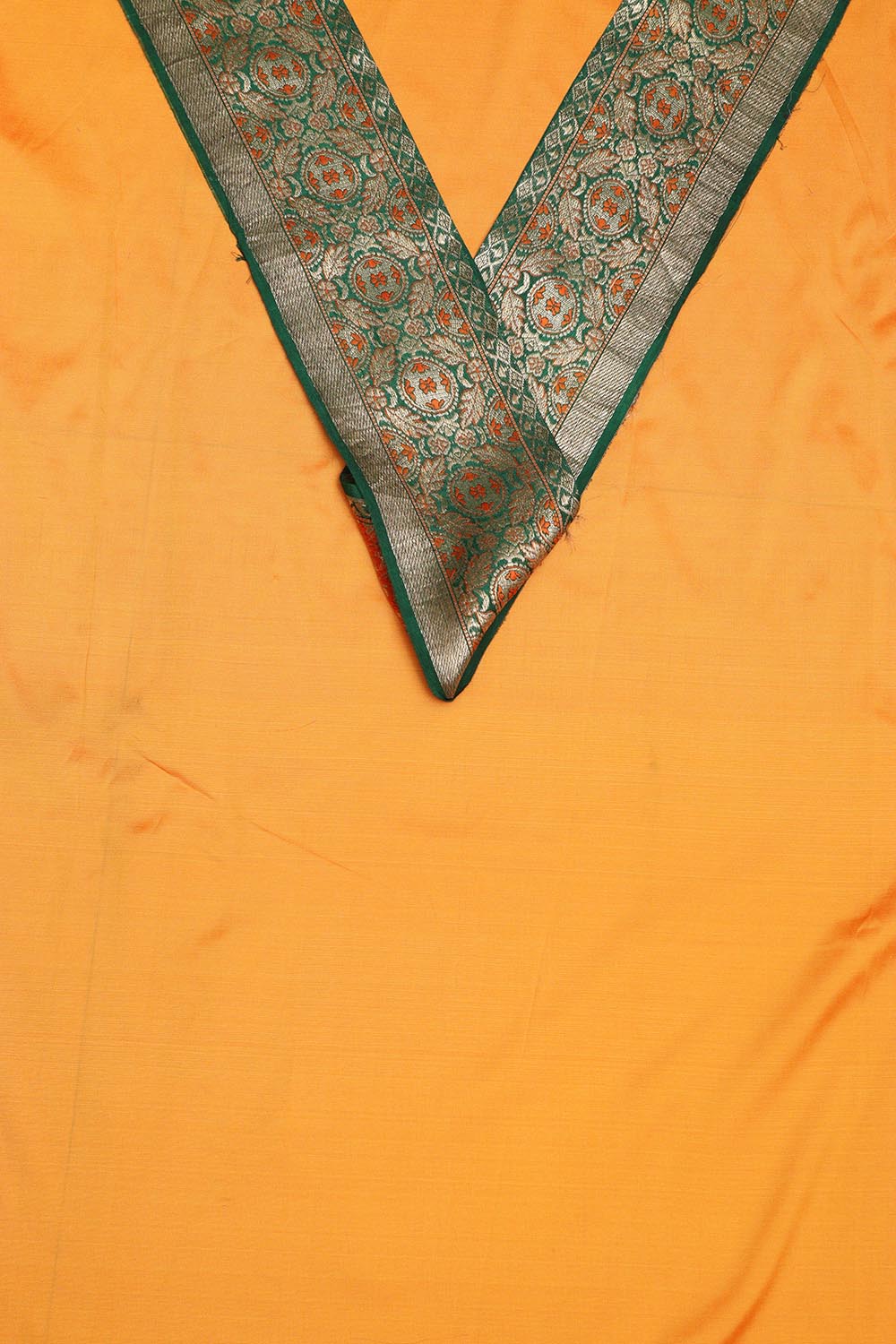 Yellow Plain Soft Silk Unstitched Kurti Fabric With Banarasi Handloom Vintage Pure Silk Border - Luxurion World