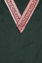 Green Plain Soft Silk Unstitched Kurti Fabric With Banarasi Handloom Vintage Pure Silk Border - Luxurion World