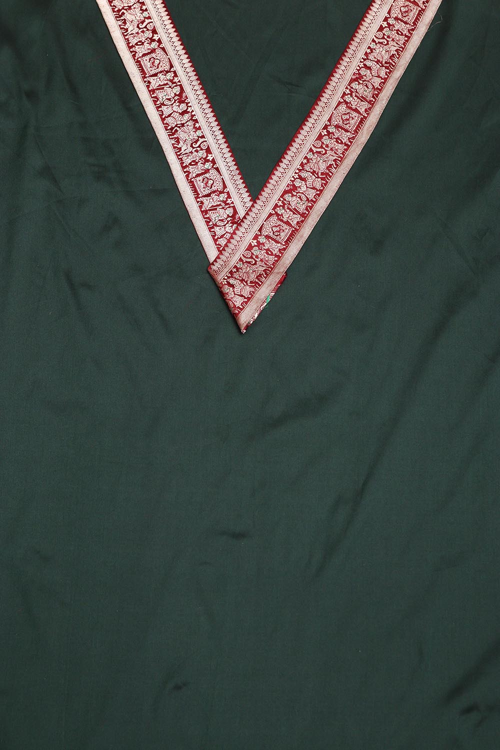 Green Plain Soft Silk Unstitched Kurti Fabric With Banarasi Handloom Vintage Pure Silk Border - Luxurion World