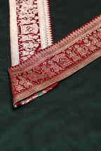 Green Plain Soft Silk Unstitched Kurti Fabric With Banarasi Handloom Vintage Pure Silk Border - Luxurion World