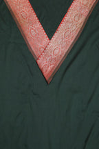 Green Plain Soft Silk Unstitched Kurti Fabric With Banarasi Handloom Vintage Pure Silk Border - Luxurion World