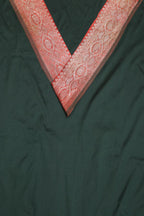 Green Plain Soft Silk Unstitched Kurti Fabric With Banarasi Handloom Vintage Pure Silk Border - Luxurion World
