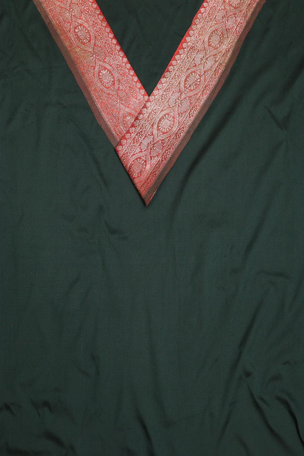 Green Plain Soft Silk Unstitched Kurti Fabric With Banarasi Handloom Vintage Pure Silk Border - Luxurion World