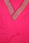Pink Plain Soft Silk Unstitched Kurti Fabric With Banarasi Handloom Vintage Pure Silk Border - Luxurion World