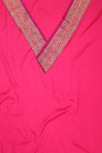 Pink Plain Soft Silk Unstitched Kurti Fabric With Banarasi Handloom Vintage Pure Silk Border - Luxurion World