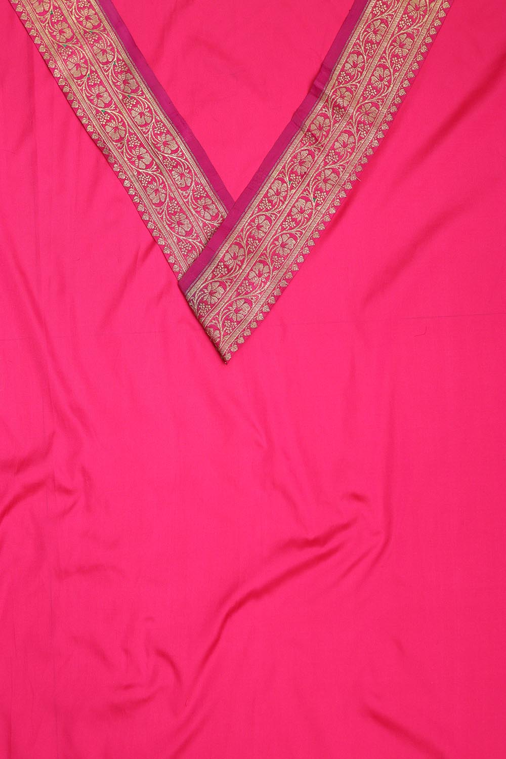 Pink Plain Soft Silk Unstitched Kurti Fabric With Banarasi Handloom Vintage Pure Silk Border - Luxurion World
