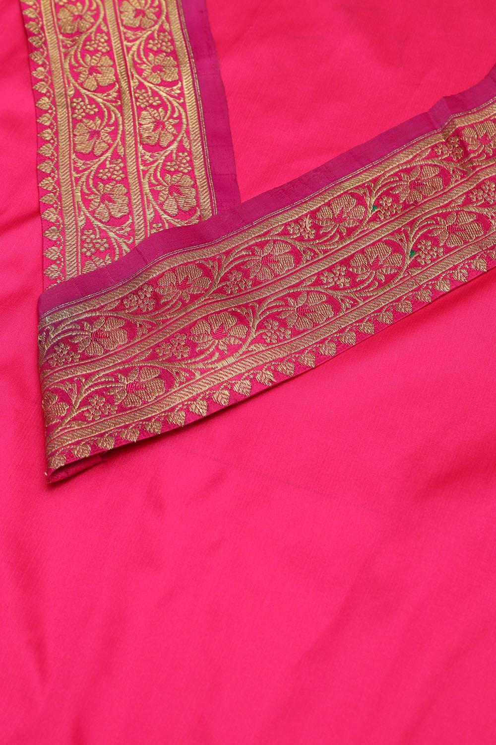 Pink Plain Soft Silk Unstitched Kurti Fabric With Banarasi Handloom Vintage Pure Silk Border - Luxurion World