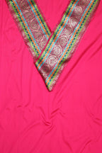 Pink Plain Soft Silk Unstitched Kurti Fabric With Banarasi Handloom Vintage Pure Silk Border - Luxurion World