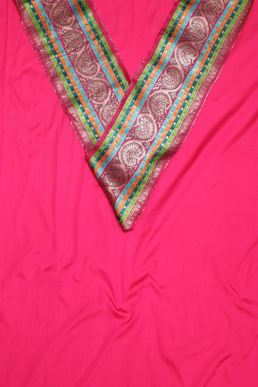 Pink Plain Soft Silk Unstitched Kurti Fabric With Banarasi Handloom Vintage Pure Silk Border - Luxurion World