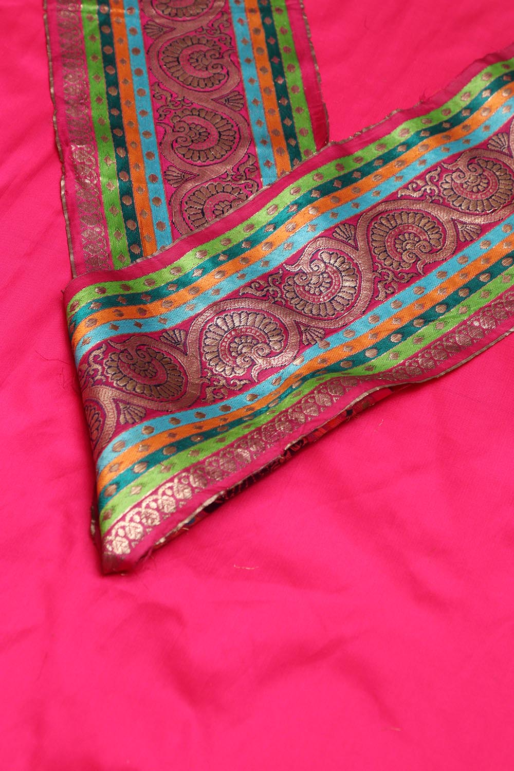 Pink Plain Soft Silk Unstitched Kurti Fabric With Banarasi Handloom Vintage Pure Silk Border - Luxurion World