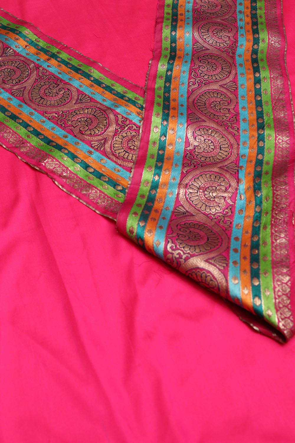 Pink Plain Soft Silk Unstitched Kurti Fabric With Banarasi Handloom Vintage Pure Silk Border - Luxurion World