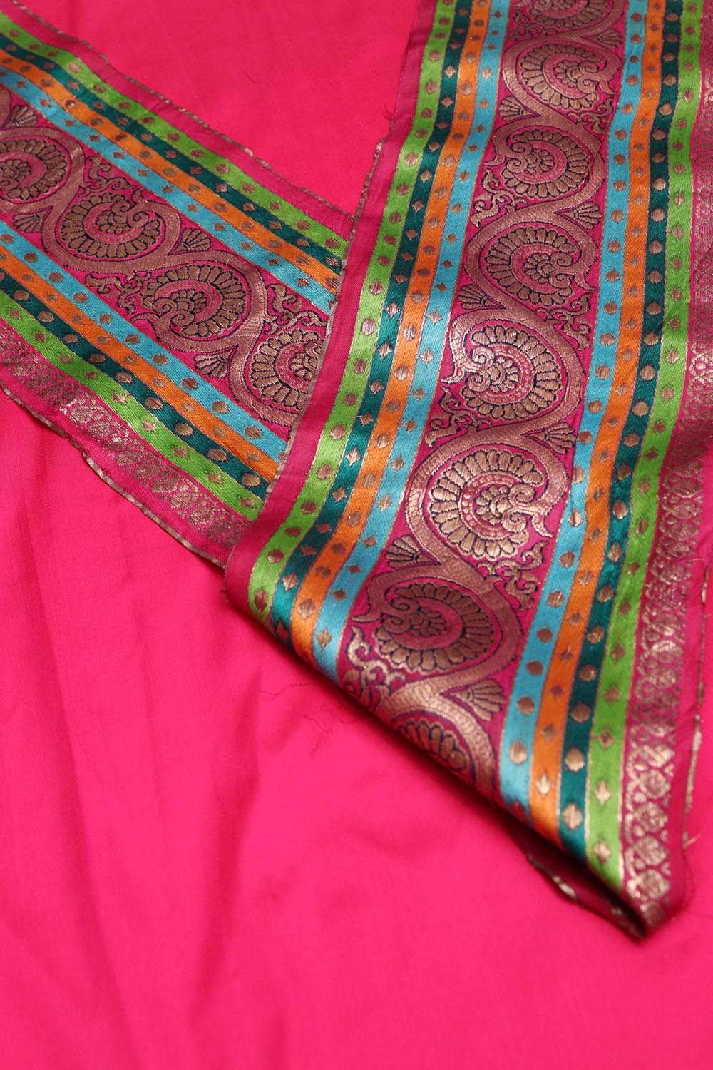 Pink Plain Soft Silk Unstitched Kurti Fabric With Banarasi Handloom Vintage Pure Silk Border - Luxurion World