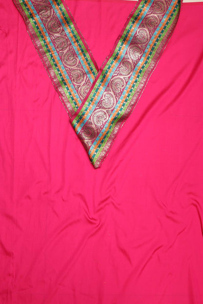 Pink Plain Soft Silk Unstitched Kurti Fabric With Banarasi Handloom Vintage Pure Silk Border - Luxurion World
