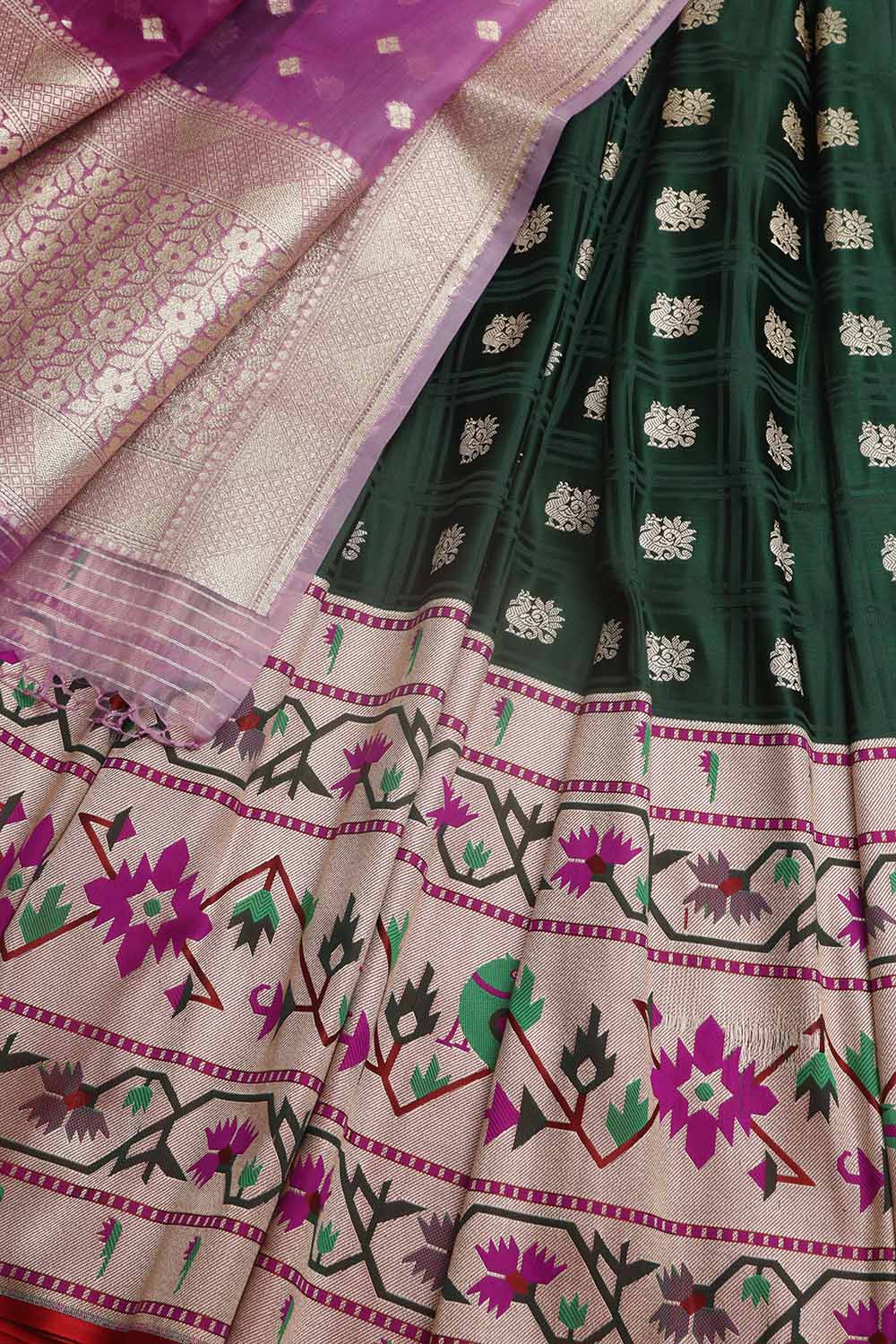 Elegant Green Banarasi Silk Big Border Lehenga With Banarasi Organza Dupatta - Luxurion World