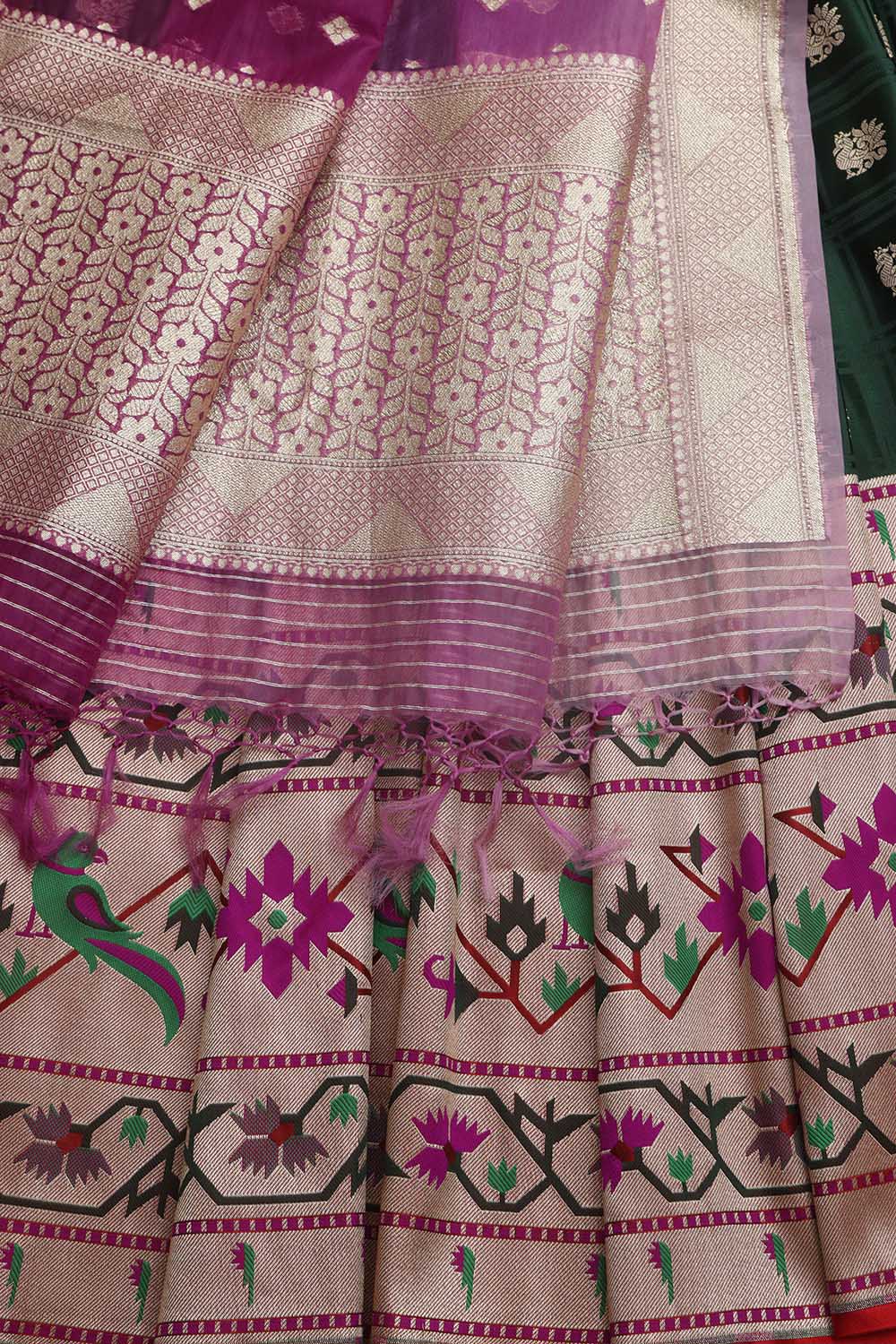 Elegant Green Banarasi Silk Big Border Lehenga With Banarasi Organza Dupatta - Luxurion World