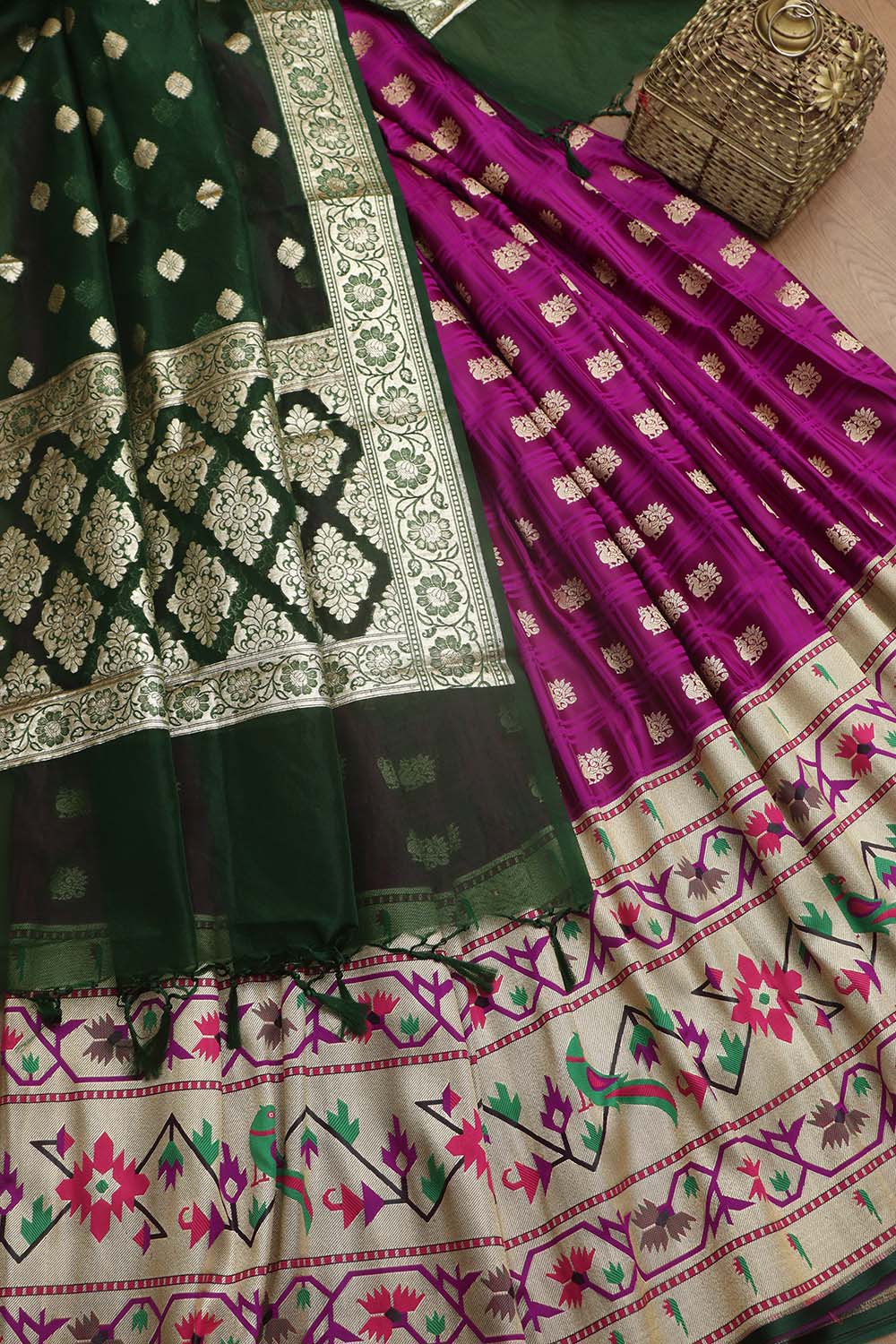 Elegant Purple Banarasi Silk Big Border Lehenga With Banarasi Organza Dupatta - Luxurion World