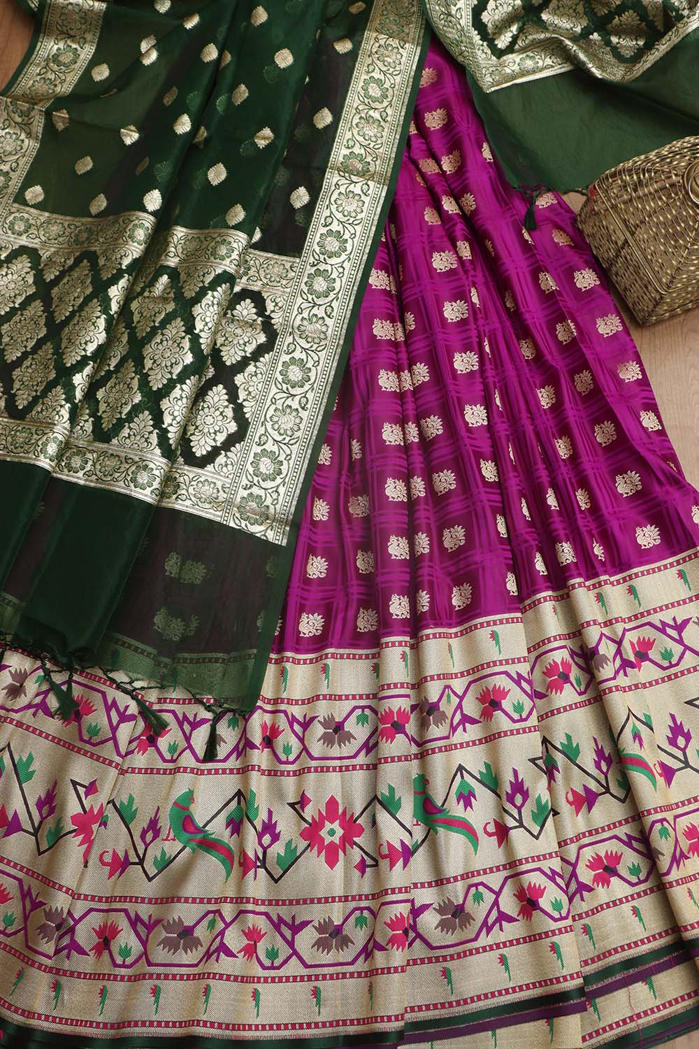 Elegant Purple Banarasi Silk Big Border Lehenga With Banarasi Organza Dupatta - Luxurion World