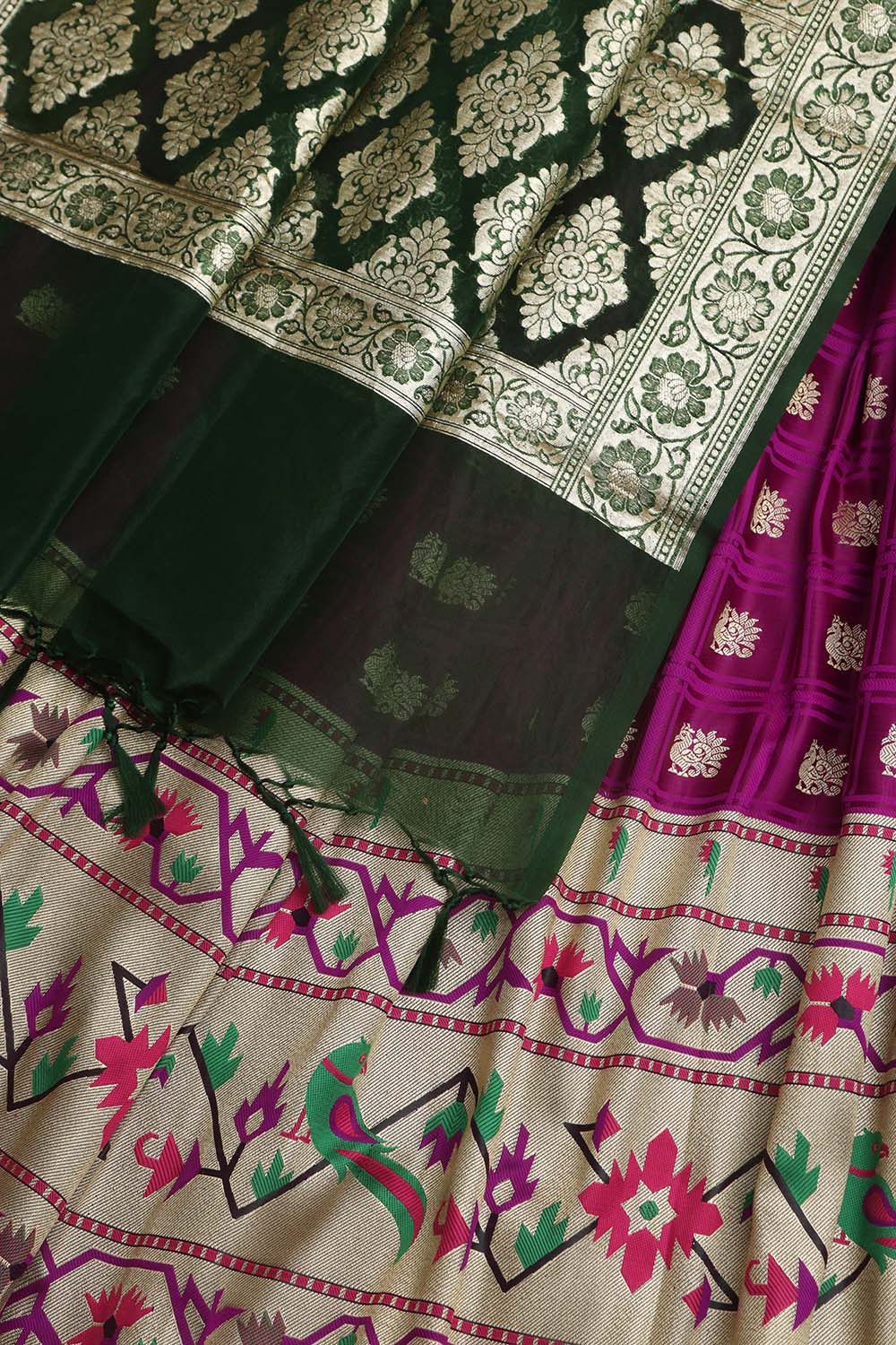 Elegant Purple Banarasi Silk Big Border Lehenga With Banarasi Organza Dupatta - Luxurion World