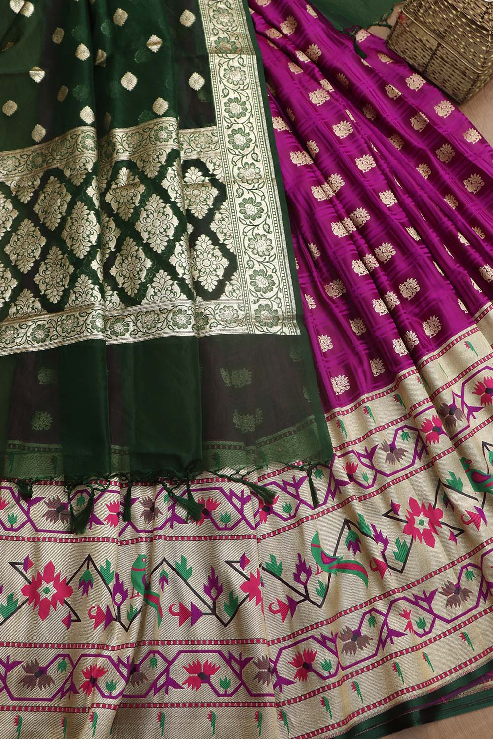 Elegant Purple Banarasi Silk Big Border Lehenga With Banarasi Organza Dupatta - Luxurion World