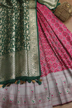 Stunning Pink Banarasi Silk Big Border Lehenga With Banarasi Organza Dupatta - Luxurion World