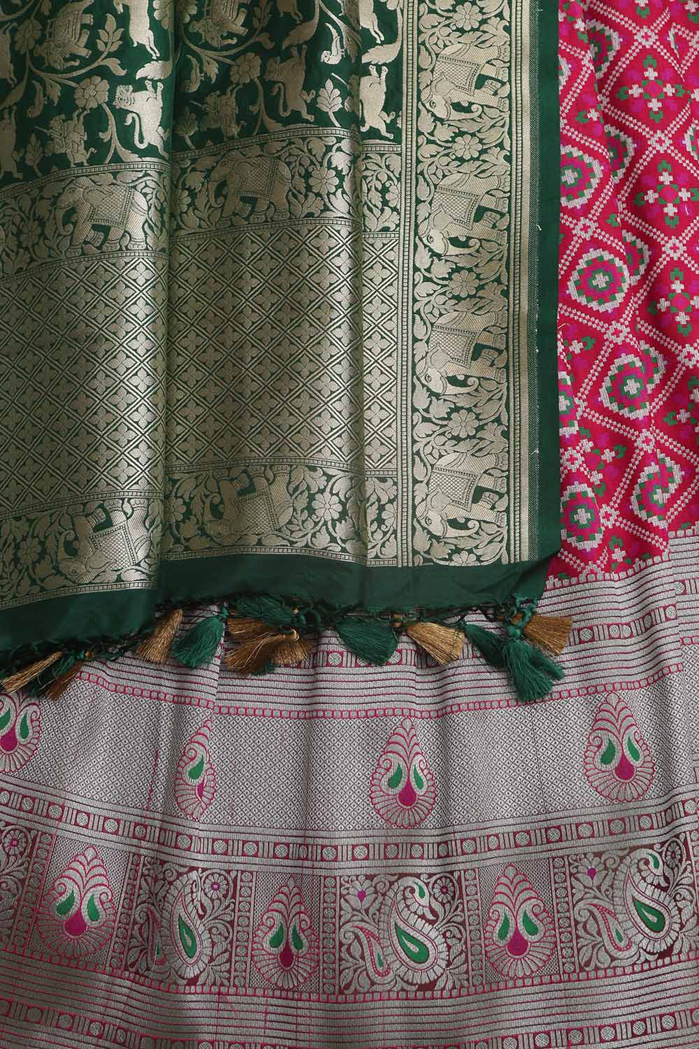 Stunning Pink Banarasi Silk Big Border Lehenga With Banarasi Organza Dupatta - Luxurion World