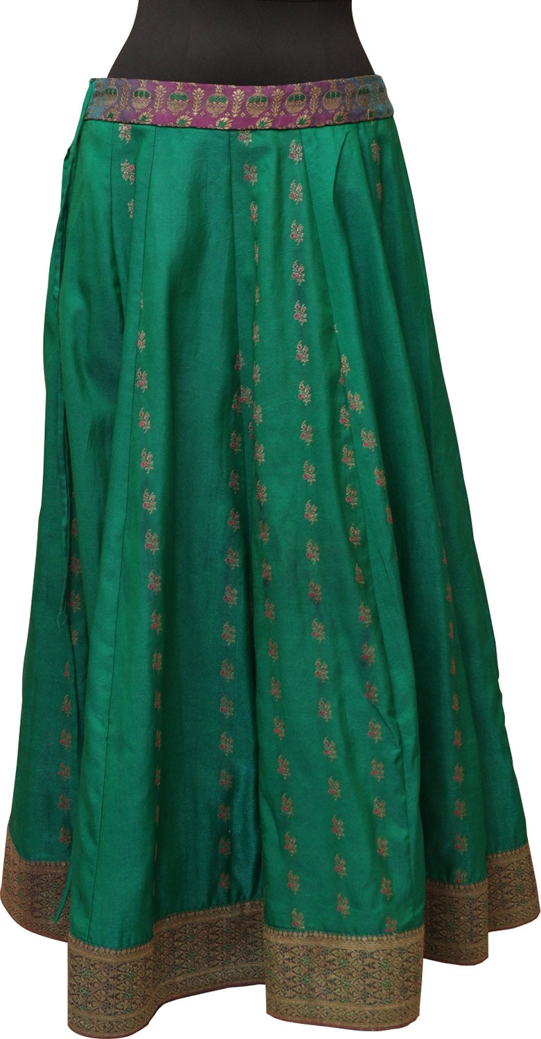 Green Banarasi Vintage Silk Stitched Lehenga With Pink Banarasi Silk Tanchui Jamawar Meenakari Stitched Blouse - Luxurion World