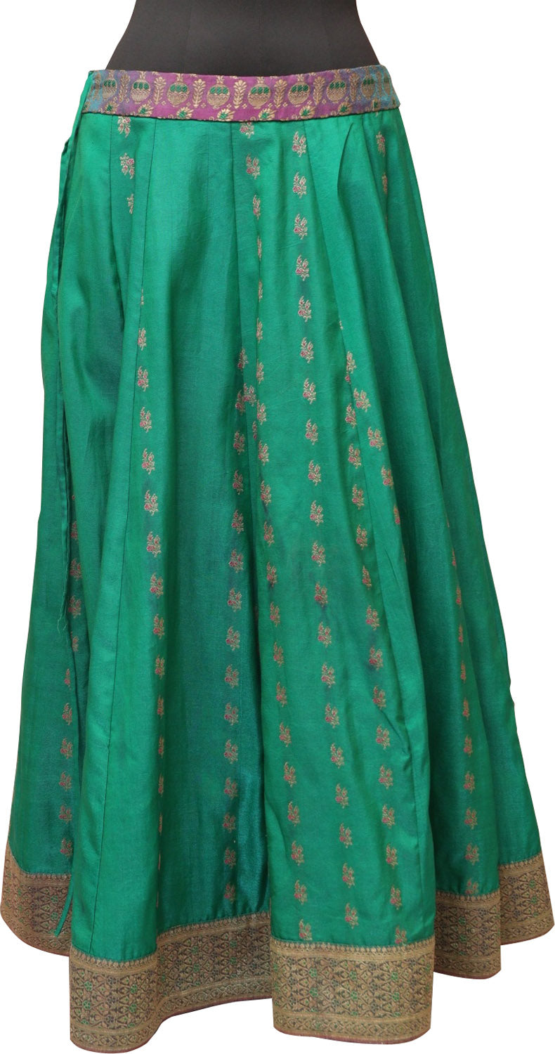 Green Banarasi Vintage Silk Stitched Lehenga With Pink Banarasi Silk Tanchui Jamawar Meenakari Stitched Blouse - Luxurion World