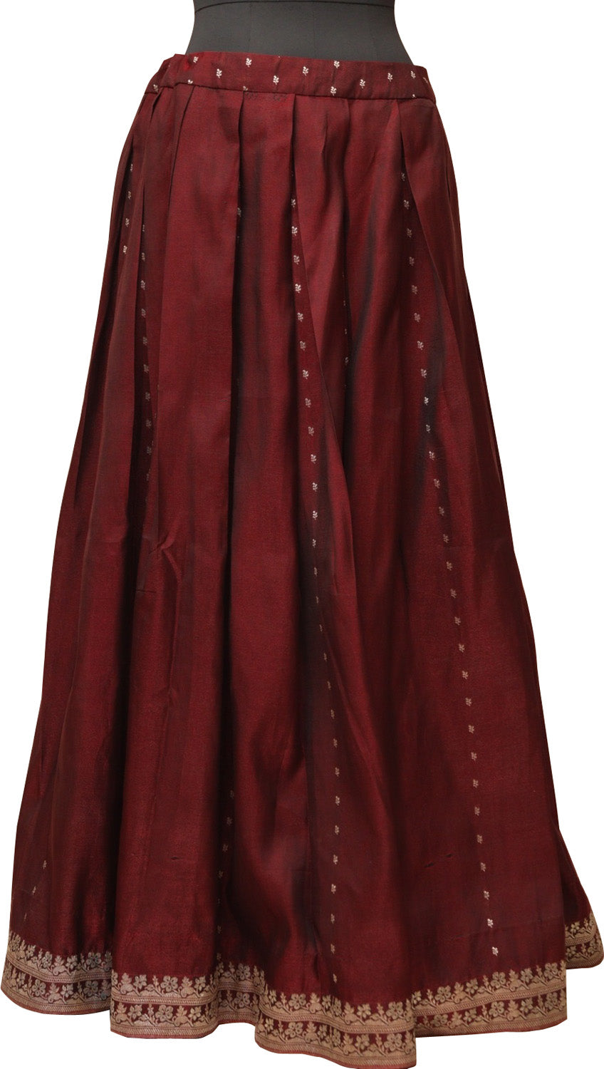 Elegant Maroon Banarasi Vintage Silk Stitched Lehenga With Maroon Banarasi Pure Katan Silk Blouse - Luxurion World