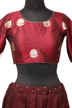 Elegant Maroon Banarasi Vintage Silk Stitched Lehenga With Maroon Banarasi Pure Katan Silk Blouse - Luxurion World