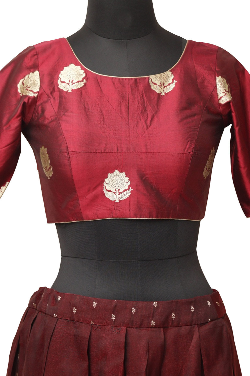 Elegant Maroon Banarasi Vintage Silk Stitched Lehenga With Maroon Banarasi Pure Katan Silk Blouse - Luxurion World