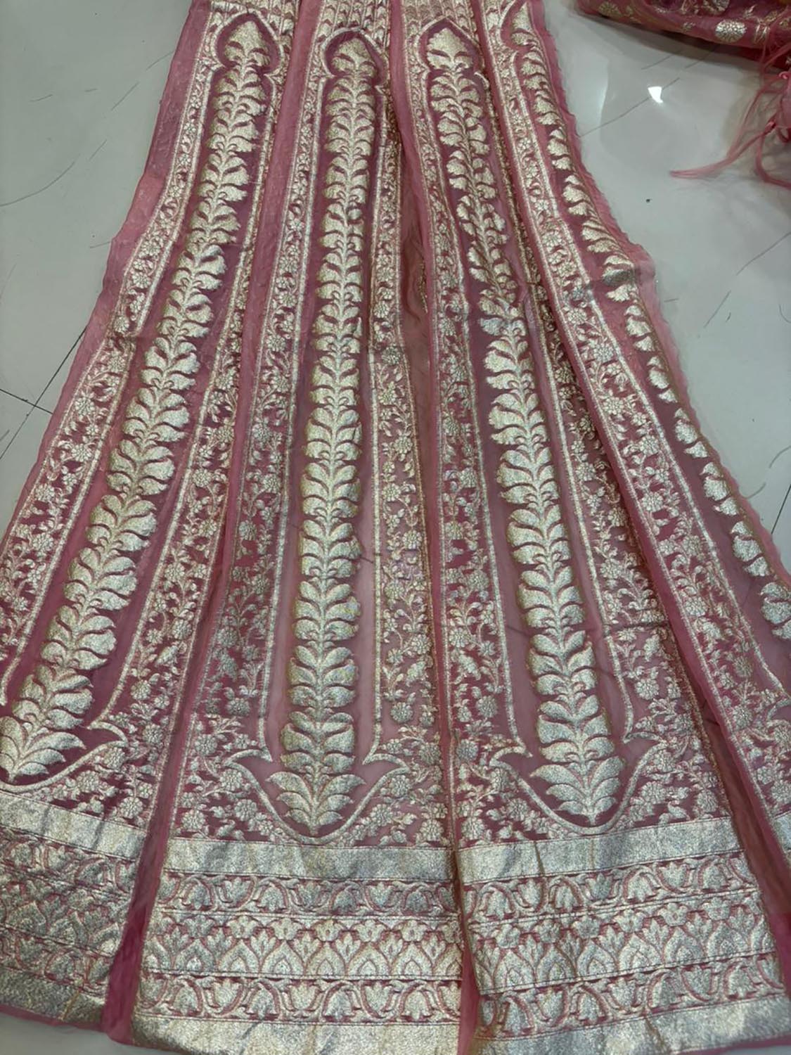 Pretty in Pink: Pink Banarasi Organza Silk Unstitched Lehenga Set - Luxurion World