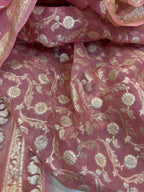 Pretty in Pink: Pink Banarasi Organza Silk Unstitched Lehenga Set - Luxurion World