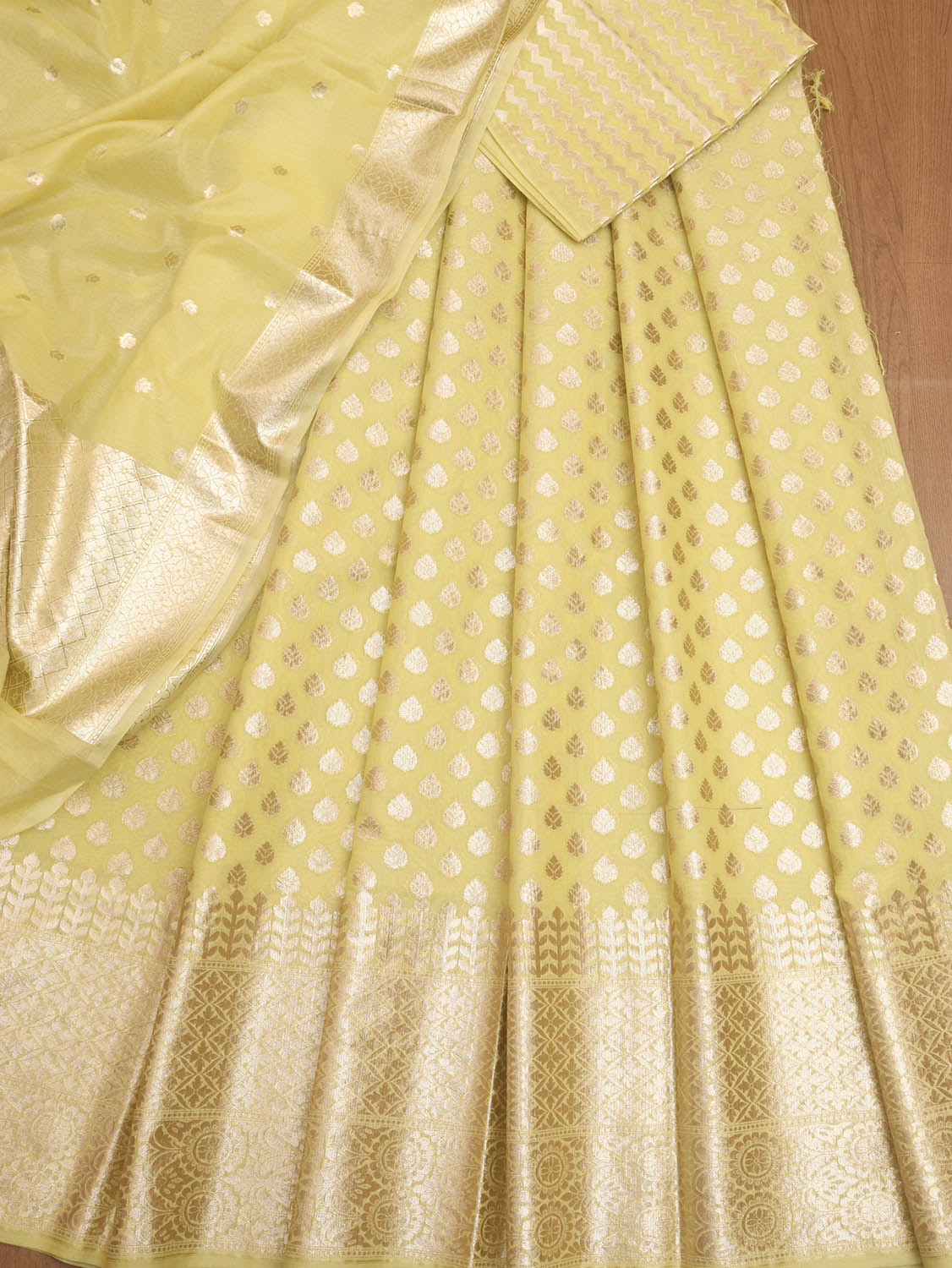 Yellow Banarasi Cotton Unstitched Lehenga Set - Luxurion World