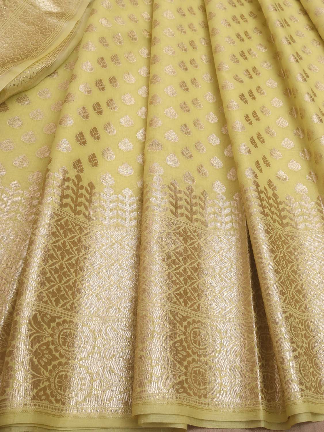 Yellow Banarasi Cotton Unstitched Lehenga Set - Luxurion World