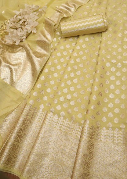 Yellow Banarasi Cotton Unstitched Lehenga Set - Luxurion World