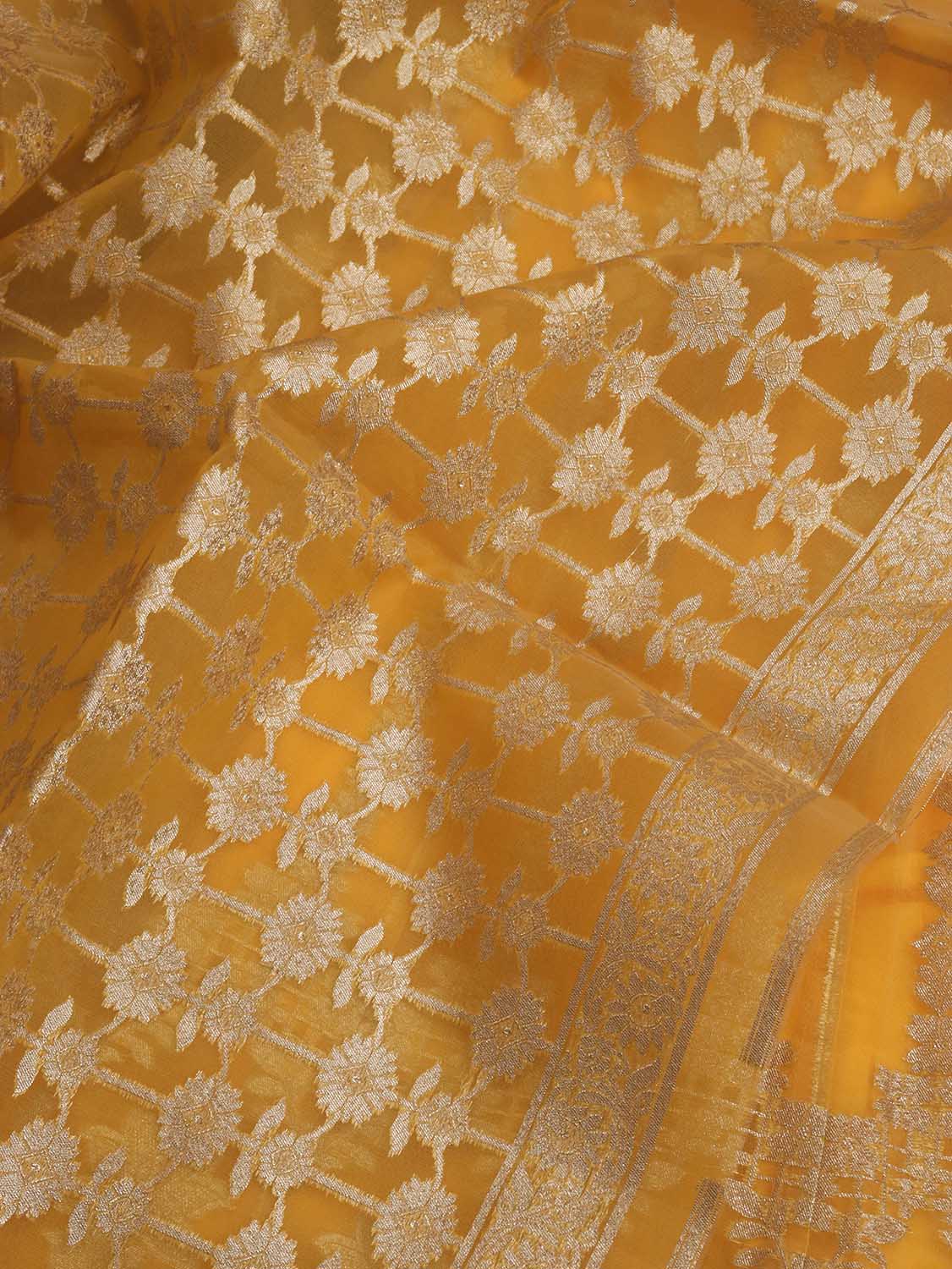 Yellow Handloom Banarasi Organza Silk Stitched Lehenga - Luxurion World