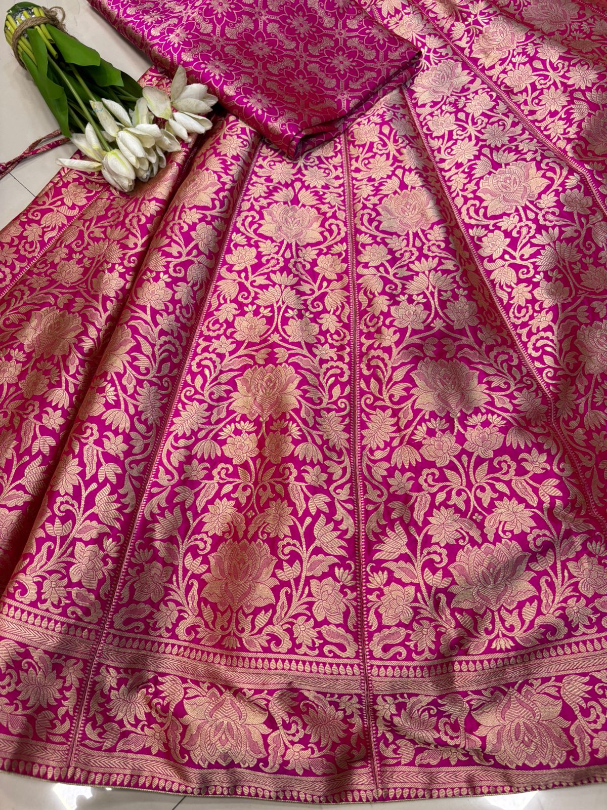 Pink Banarasi Katan Silk Lehenga — 21-Kalli Zari Weave, Wedding