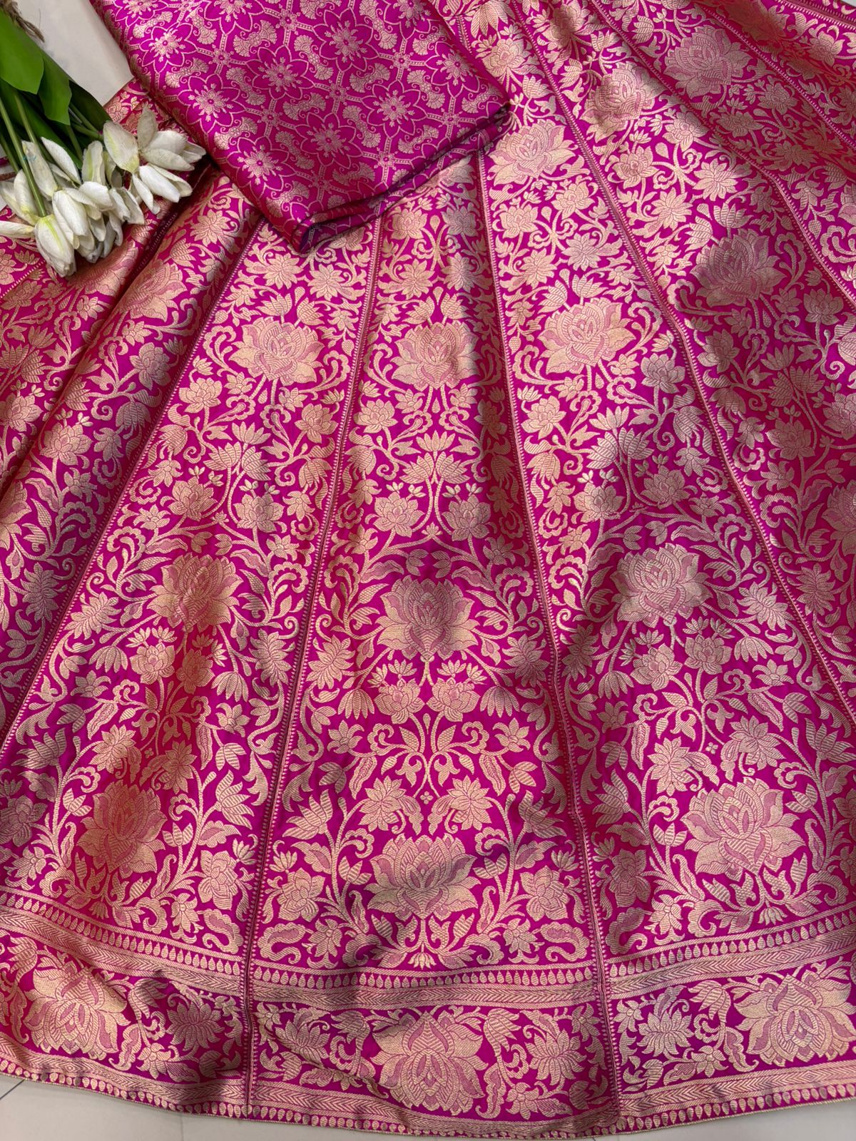 Pink Banarasi Katan Silk Lehenga — 21-Kalli Zari Weave, Wedding