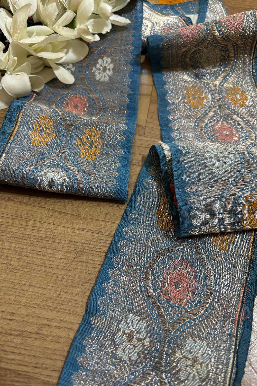 Blue Banarasi Handloom Vintage Pure Silk Border ( 0.75 Mtr ) - Luxurion World