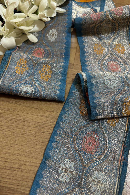 Blue Banarasi Handloom Vintage Pure Silk Border ( 0.75 Mtr ) - Luxurion World